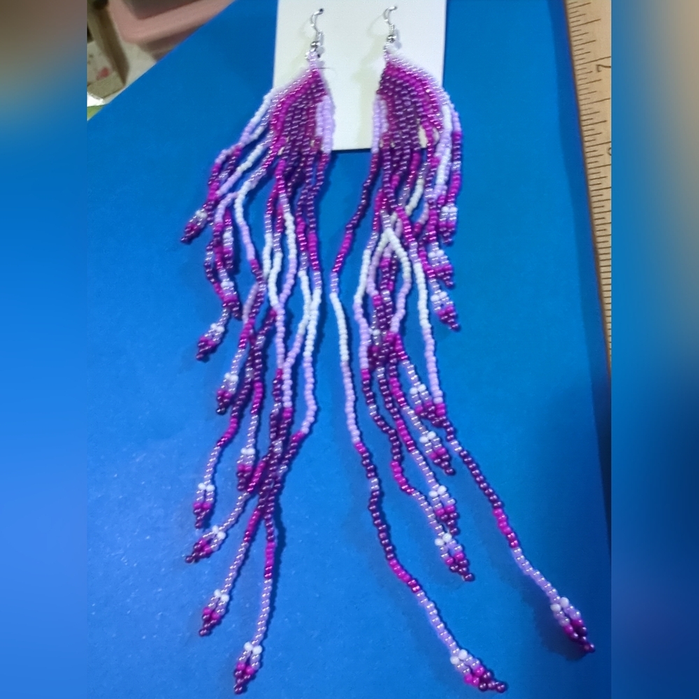 💜Tribal Earrings Native Long Boho American Seed Beads Handmade Earrings New
